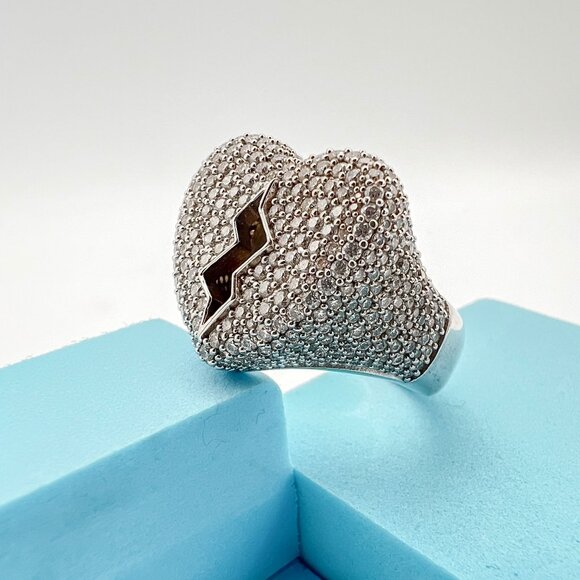 925 Sterling Sliver Moissanite Broken Heart Ring, 2.9ctw VVS Stones Hip Hop Jewe - Picture 8 of 9